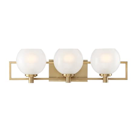 Designers Fountain Cowen 24in 3-Light Brushed Gold Mid-Century Modern Indoor Vanity Light with Etched Glass Shades 94503-BG